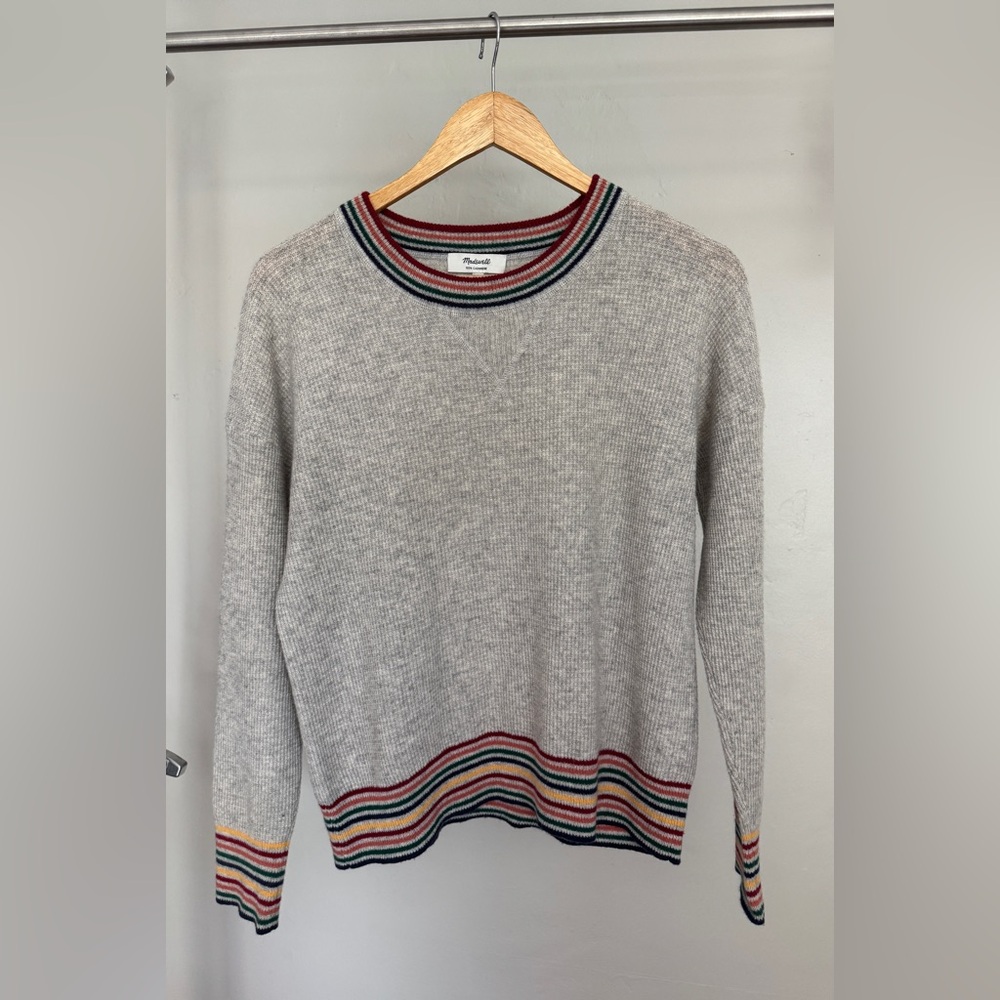 Madewell: Cashmere Sweatshirt in Heather Gray with Rainbow (Size S)